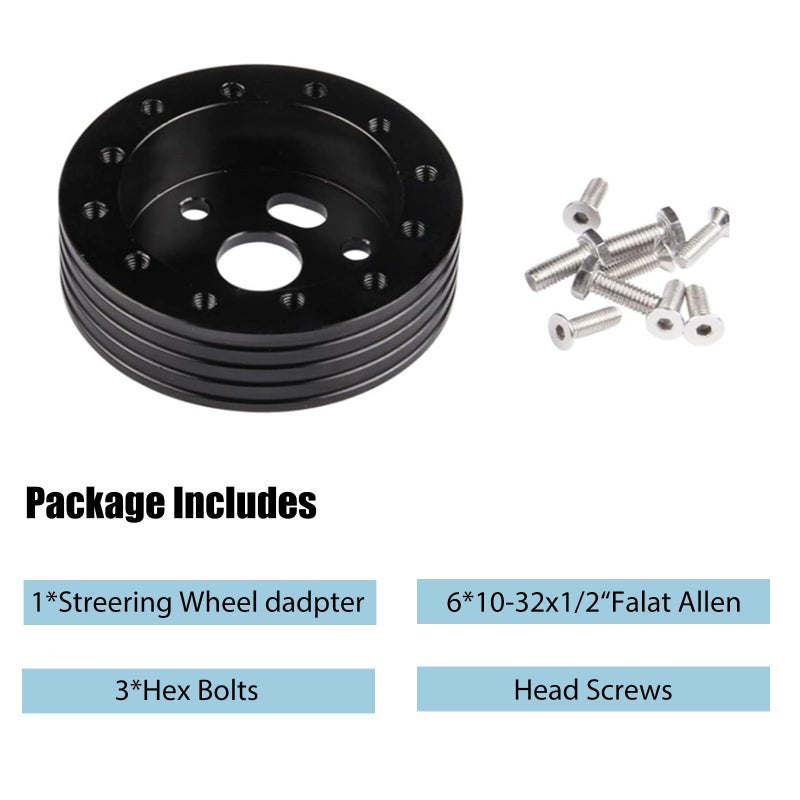 RULLINE 1"" Steering Wheel Hub Adapter Conversion Spacer 6 Hole to 3 Hole Steering Wheel Adapter Boss Kit Black - Image 5